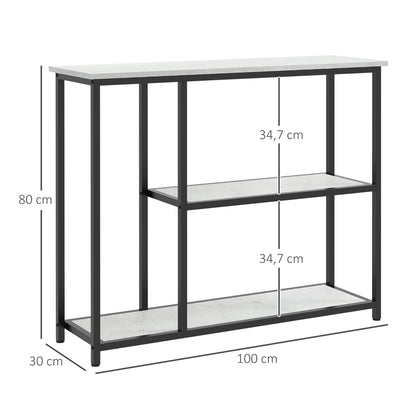 HOMCOM Konsolentisch, Flurtisch mit 3 Regalen, 100 x 30 x 80 cm, Beistelltisch, kleiner Präsentationstisch für schmale Räume, Flur, Diele, Wohnzimmer, Schlafzimmer, Weiß