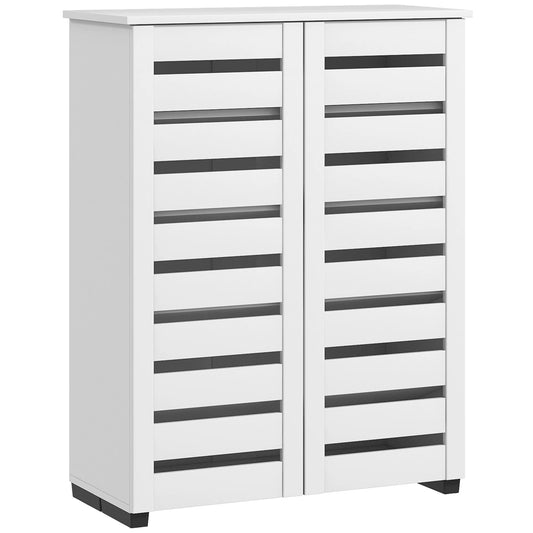 HOMCOM 5-stöckiger Schuhregal mit 4 verstellbaren Regalen und Latttüren, moderner platzsparender Schuhorganizer aus Holz, 76x33x98 cm, Weiß