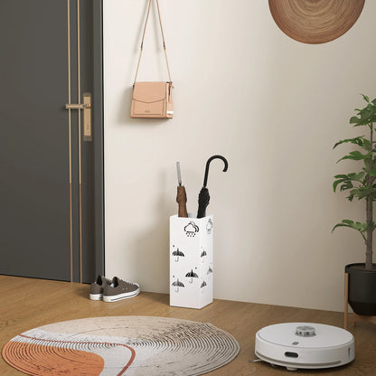 HOMCOM Regenschirmständer aus Stahl mit 4 Haken und abnehmbarem Tropfbehälter – Weißer Regenschirmhalter für Flur und Büro 15,5x15,5x41 cm