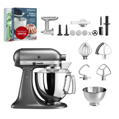 KitchenAid 4,8 L 5KSM175 Artisan Küchenmaschine Meatlover mit Ganzmetall- Fleischwolf und Spritzgebäckvorsatz