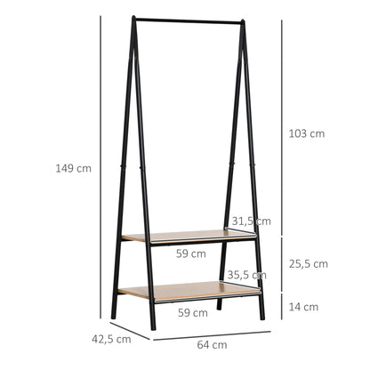 HOMCOM Kleiderständer mit Schuhablage, Wäscheablage, Metall + Holz Schwarz + Natur 64 x 42,5 x 149 cm