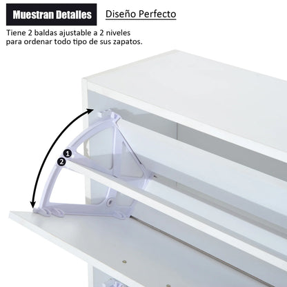 HOMCOM Moderner Schuhschrank für den Eingangsbereich - Schuhregal schmal mit 2 Schubladen und verstellbaren Regalen für Flur 60x24x80 cm Weiß