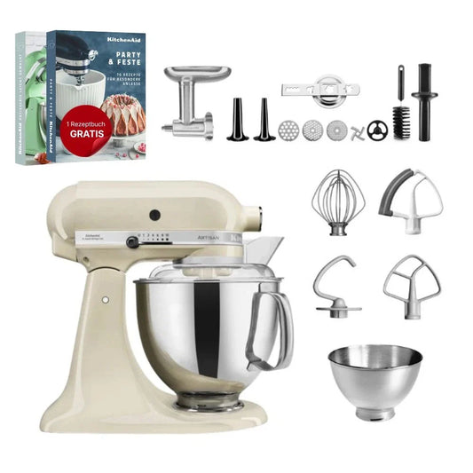 KitchenAid 4,8 L 5KSM175 Artisan Küchenmaschine Meatlover mit Ganzmetall- Fleischwolf und Spritzgebäckvorsatz