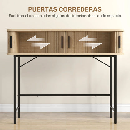 HOMCOM Vintage Konsolentisch Sideboard mit 2 Schiebetüren und Fächern für Flur 100x30x80 cm Eiche