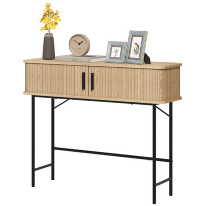 HOMCOM Vintage Konsolentisch Sideboard mit 2 Schiebetüren und Fächern für Flur 100x30x80 cm Eiche