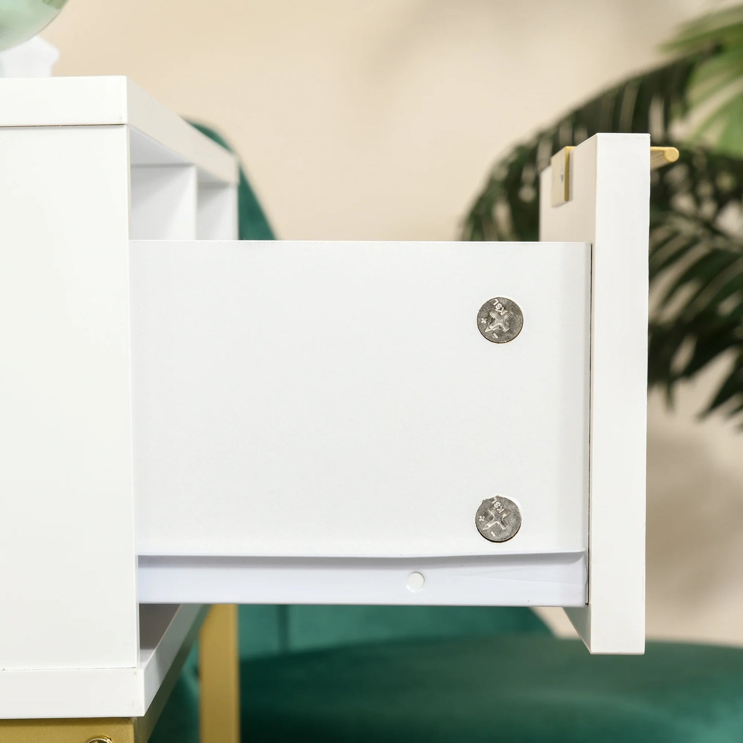 HOMCOM Flur Konsole Tisch Moderner Stil mit Schublade und Offenem Regal 80x30x80 cm Weiß und Gold