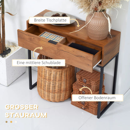 HOMCOM Konsolentisch mit Stauraum, Sofatisch im Industriedesign, Seitentisch für Flur, Wohnzimmer, Diele, Stahl, Braun, 80 x 30 x 76 cm