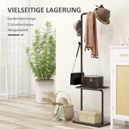 HOMCOM Garderobenständer, Kleiderständer mit Ablagen und Haken, Jackenständer, moderner Garderobe für Kleidung, Hut, Tasche, für Flur, Wohnzimmer, Schwarz