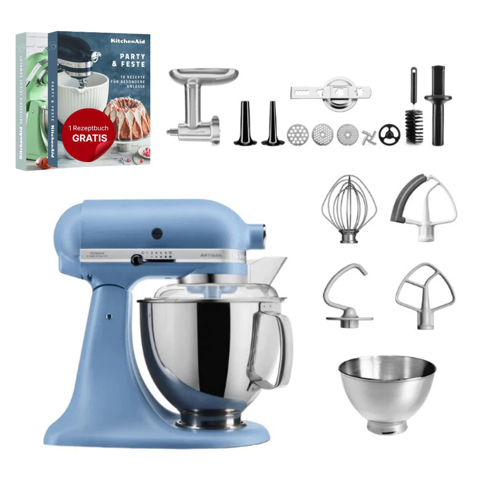 KitchenAid 4,8 L 5KSM175 Artisan Küchenmaschine Meatlover mit Ganzmetall- Fleischwolf und Spritzgebäckvorsatz