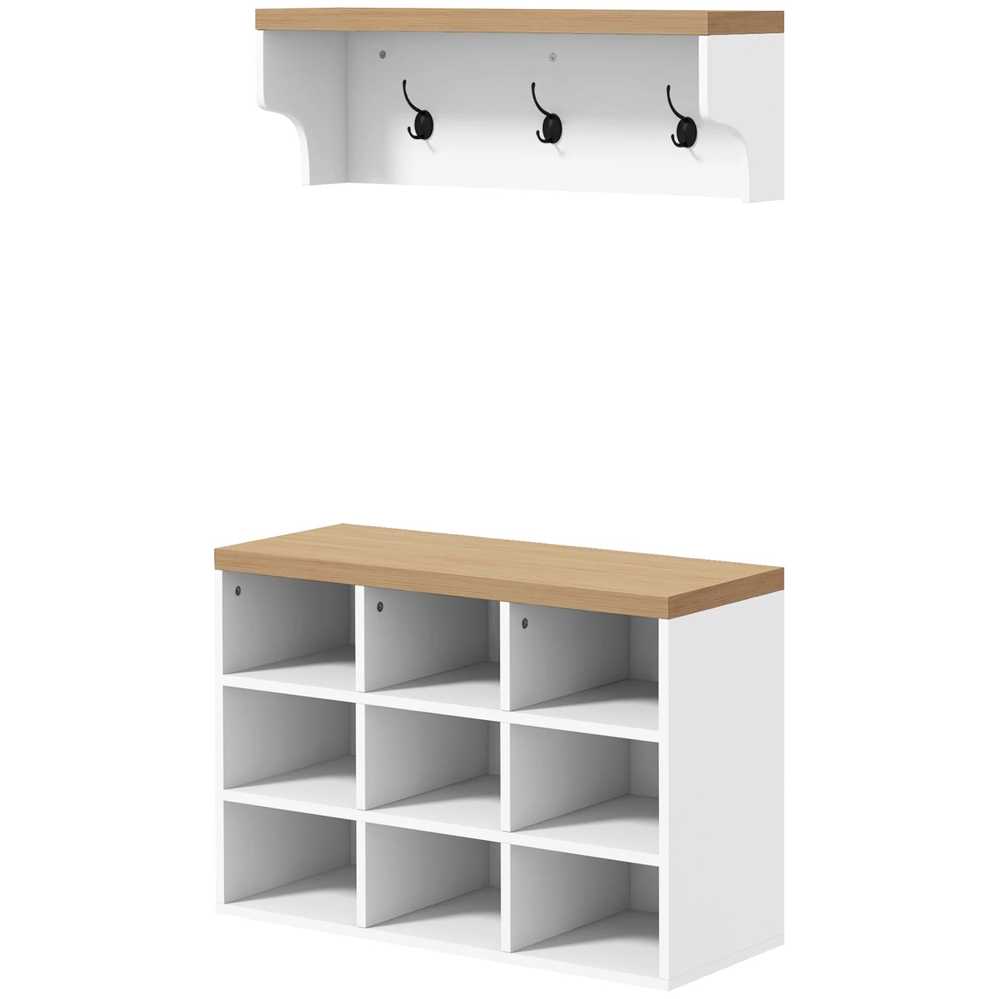 HOMCOM Garderobenständer und Schuhbank 2 in 1 Eingangsbereich Möbel mit 3 Haken und Regalen für 9 Paar Schuhe 75x30x50 cm und 75x20x22,5 cm Weiß