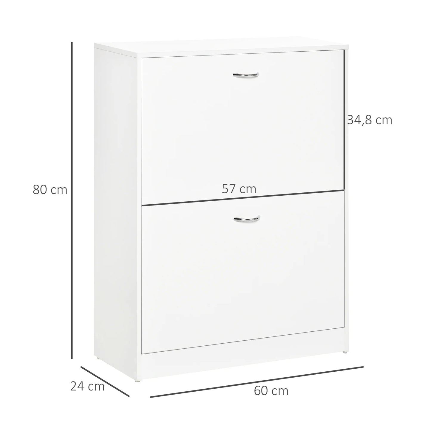HOMCOM Moderner Schuhschrank für den Eingangsbereich - Schuhregal schmal mit 2 Schubladen und verstellbaren Regalen für Flur 60x24x80 cm Weiß