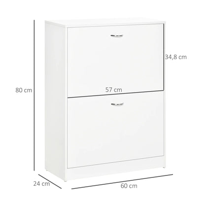 HOMCOM Moderner Schuhschrank für den Eingangsbereich - Schuhregal schmal mit 2 Schubladen und verstellbaren Regalen für Flur 60x24x80 cm Weiß
