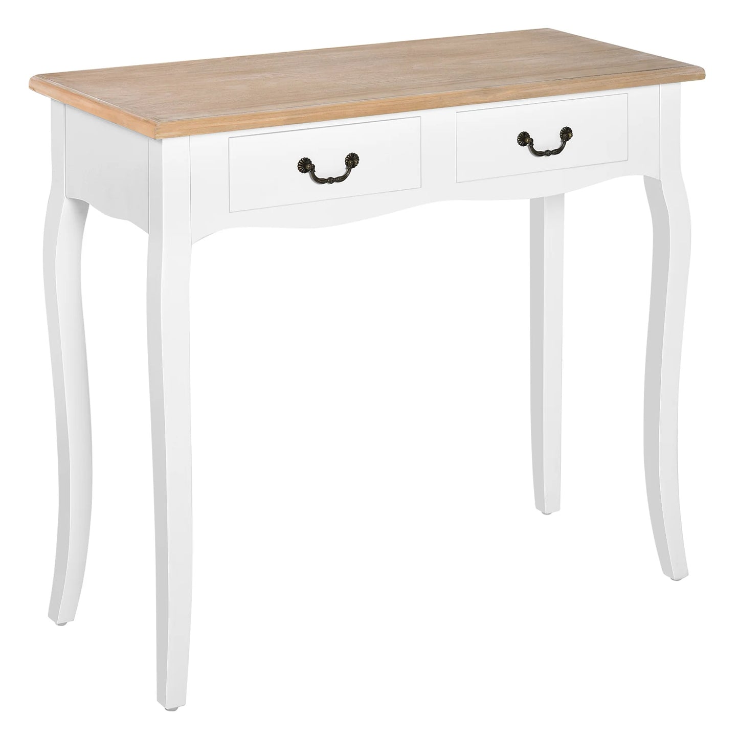 HOMCOM Konsolentisch Beistelltisch mit 2 Schubladen Retro-Design für Flur, Vorzimmer, Wohnzimmer, Schlafzimmer, Kiefer 87x34x78,5 cm Weiß