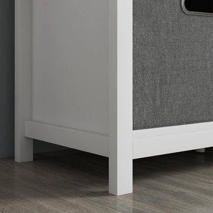 HOMCOM Schuhe-Bank mit verstellbarem 3-stufigem Regal, 2 abnehmbaren Schubladen und Polster, Möbel aus Spanplatte, 105x35x47 cm, Weiß und Grau