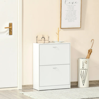 HOMCOM Moderner Schuhschrank für den Eingangsbereich - Schuhregal schmal mit 2 Schubladen und verstellbaren Regalen für Flur 60x24x80 cm Weiß
