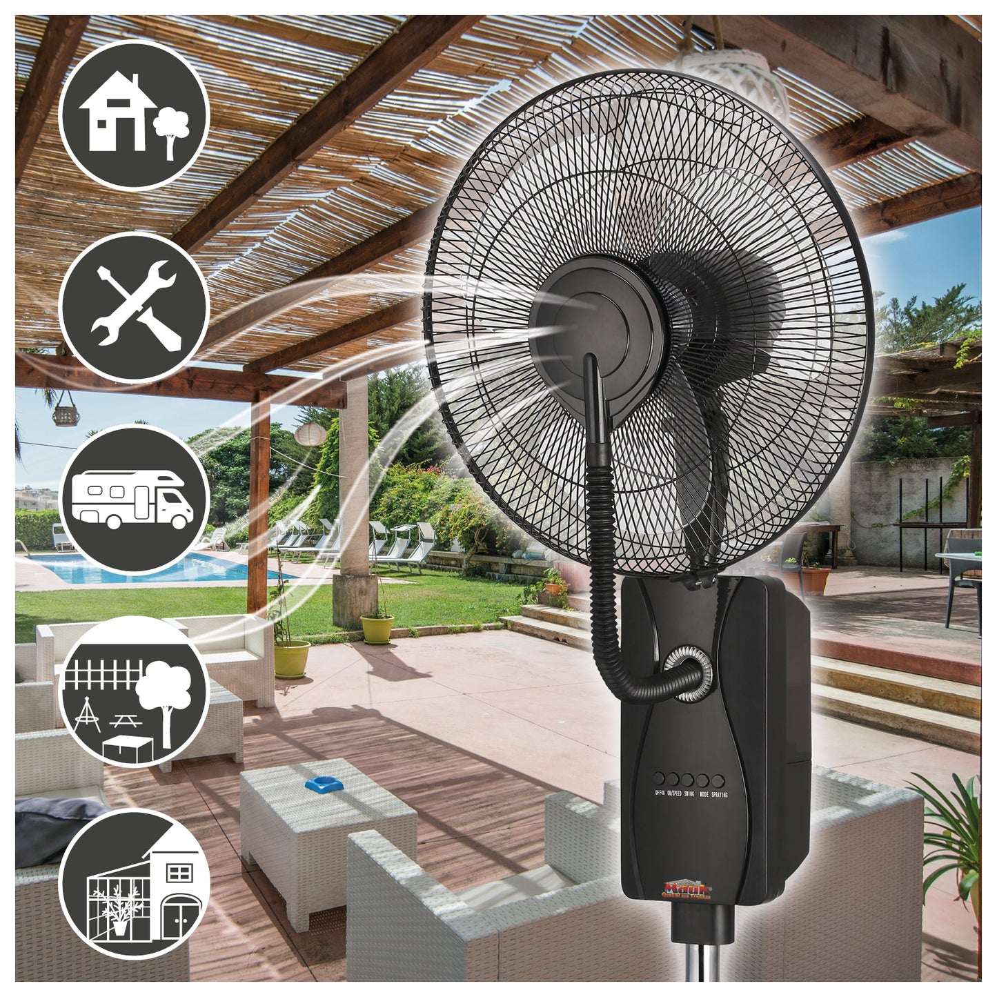 MAUK 16" Ventilator mit Sprüh - Nebel - Kühlung 80W