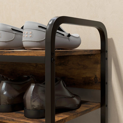HOMCOM Schuhregal mit 4 Ebenen, Schuhregal mit Griff, Schuhständer für 11 Paar Schuhe, Platzsparende Schuhaufbewahrung, Schuhorganizer für Eingangsbereich, Flur, Rustikal Braun