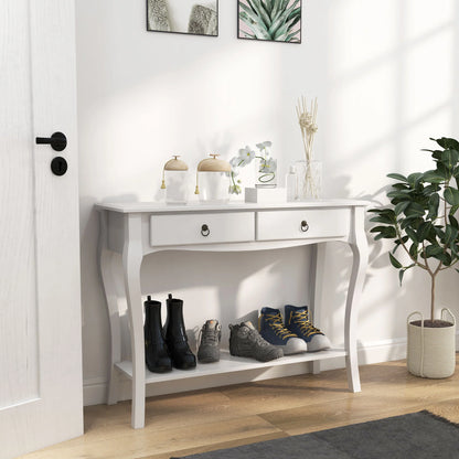 HOMCOM Konsolentisch Sideboard für Wohnzimmer und Flur, Akzenttisch mit Schubladen und Regal, elegantes Design 100x33x75cm Hochglanz Weiß