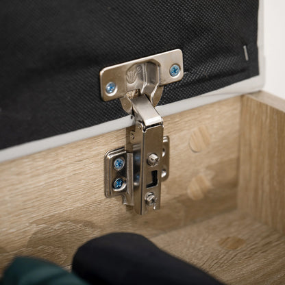 HOMCOM Platzsparender Polster-Schuhe-Schrank, Eingangs-Schränke mit Schuhaufbewahrung, 3 Fächer, PU-Leder Sitzfläche, für Wohnzimmer und Flur, 80x30x43 cm, Holzfarbe