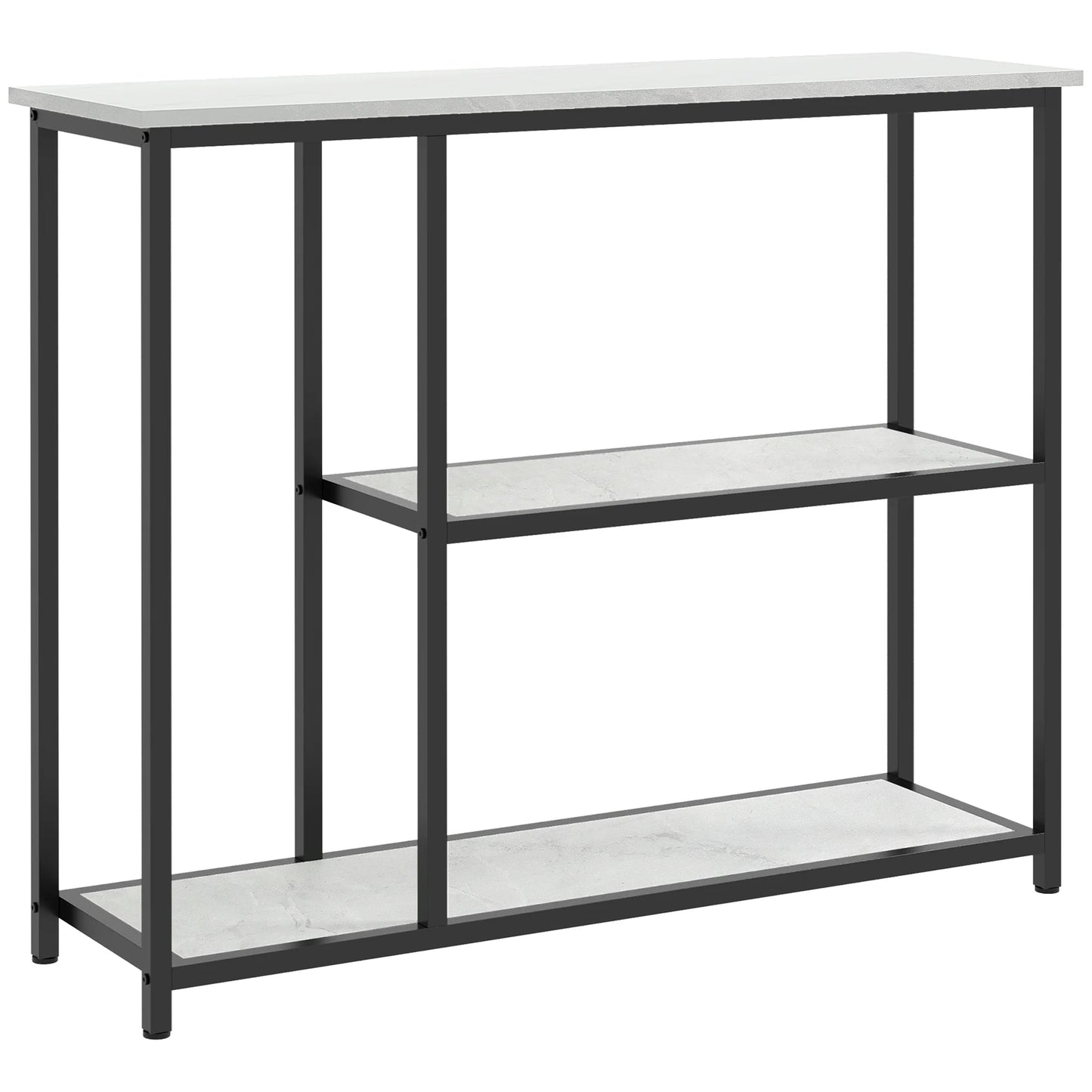 HOMCOM Konsolentisch, Flurtisch mit 3 Regalen, 100 x 30 x 80 cm, Beistelltisch, kleiner Präsentationstisch für schmale Räume, Flur, Diele, Wohnzimmer, Schlafzimmer, Weiß