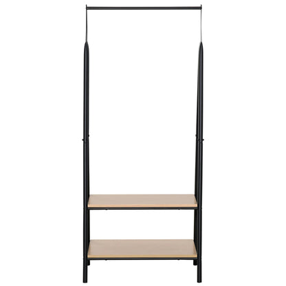 HOMCOM Kleiderständer mit Schuhablage, Wäscheablage, Metall + Holz Schwarz + Natur 64 x 42,5 x 149 cm