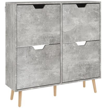 HOMCOM Schuhschrank für den Eingangsbereich mit 4 Klapptüren auf 2 Ebenen für 16 Paar Schuhe, platzsparender Schuhschrank mit verstellbaren Regalen aus Spanplatte und Kiefernholz, 95x26x95 cm, Grau