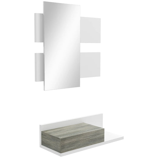 HOMCOM Flureinrichtungsset mit Spiegel und Schublade, Wandmontage, Moderner Stil 75x3,5x75 cm und 75x30,5x20 cm Grau und Weiß