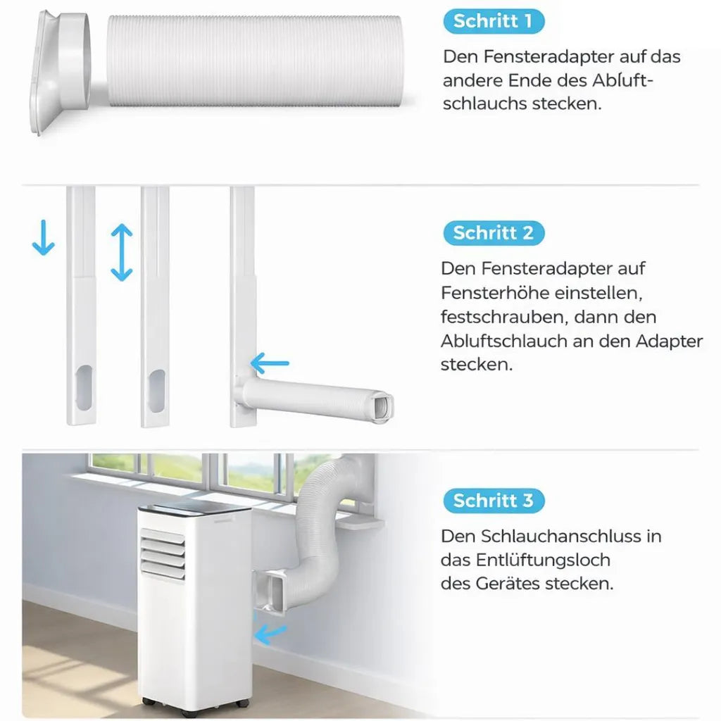 JUNG 3-in-1-Klimagerät RAKS PRO AIR 9 mobile Klimaanlage mit Fernbedienung 2.5 KW, mobiles Klimagerät, mit Heizung, mit Abluftschlauch, Airconditioner