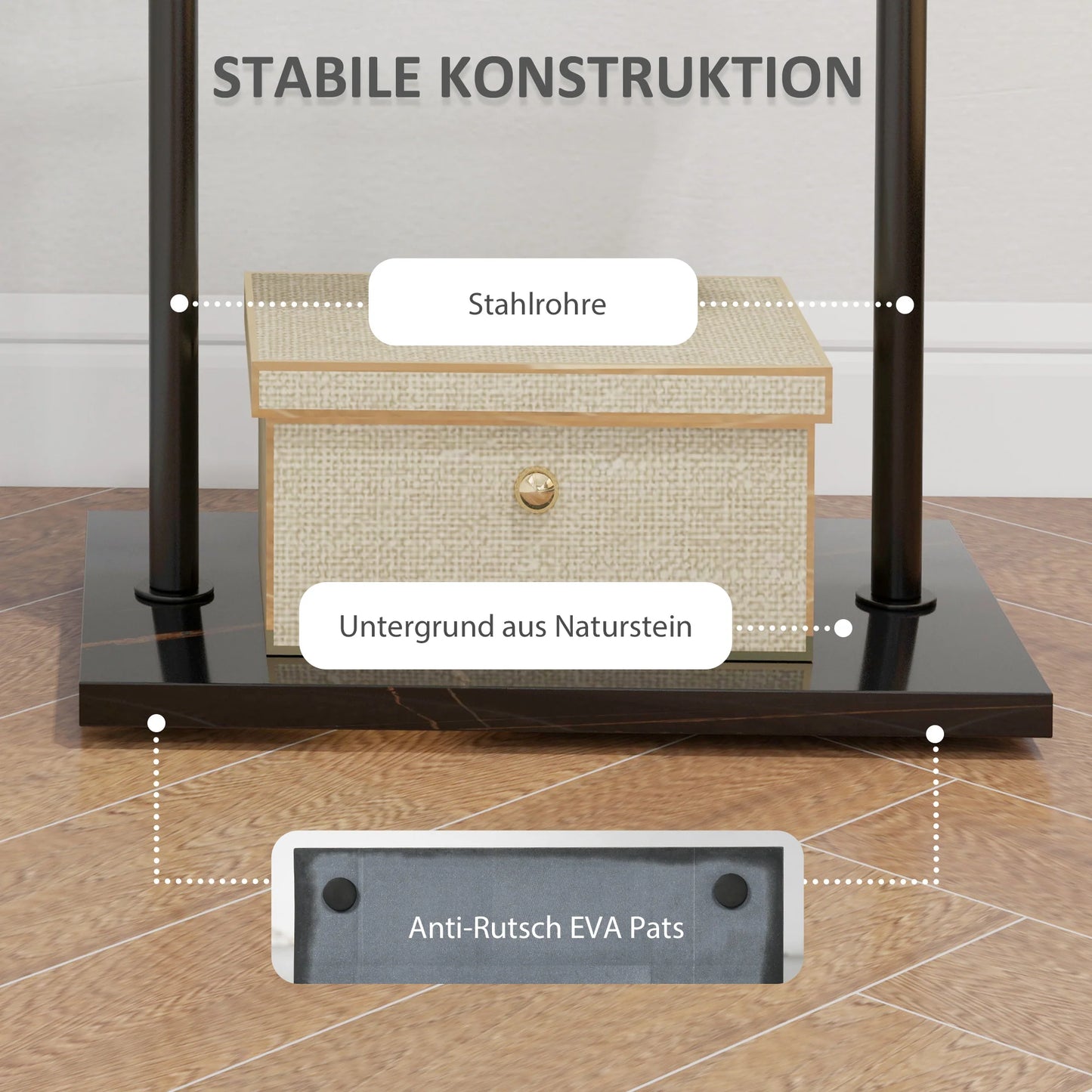 HOMCOM Garderobenständer, Kleiderständer mit Ablagen und Haken, Jackenständer, moderner Garderobe für Kleidung, Hut, Tasche, für Flur, Wohnzimmer, Schwarz