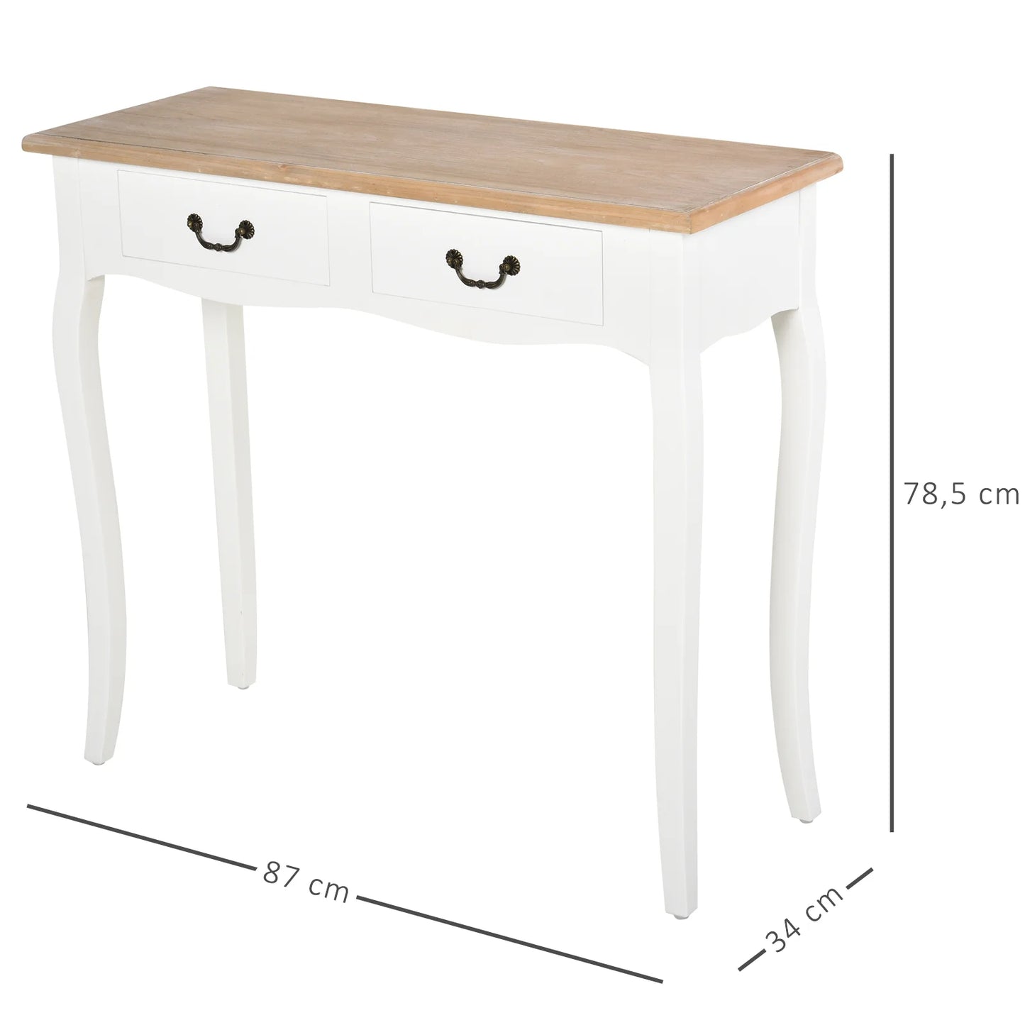 HOMCOM Konsolentisch Beistelltisch mit 2 Schubladen Retro-Design für Flur, Vorzimmer, Wohnzimmer, Schlafzimmer, Kiefer 87x34x78,5 cm Weiß