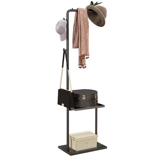 HOMCOM Garderobenständer, Kleiderständer mit Ablagen und Haken, Jackenständer, moderner Garderobe für Kleidung, Hut, Tasche, für Flur, Wohnzimmer, Schwarz
