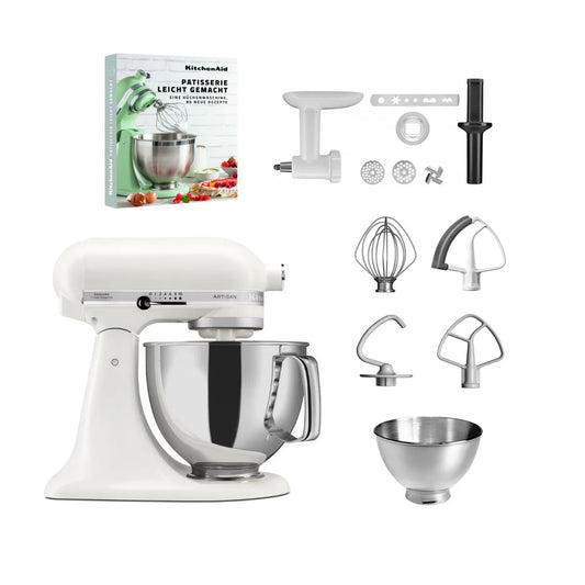 KitchenAid 4,8 L 5KSM175 Artisan Küchenmaschine Pastrylover mit Kunststofffleischwolf+Spritzgebäckvorsatz und Patisserie Buch
