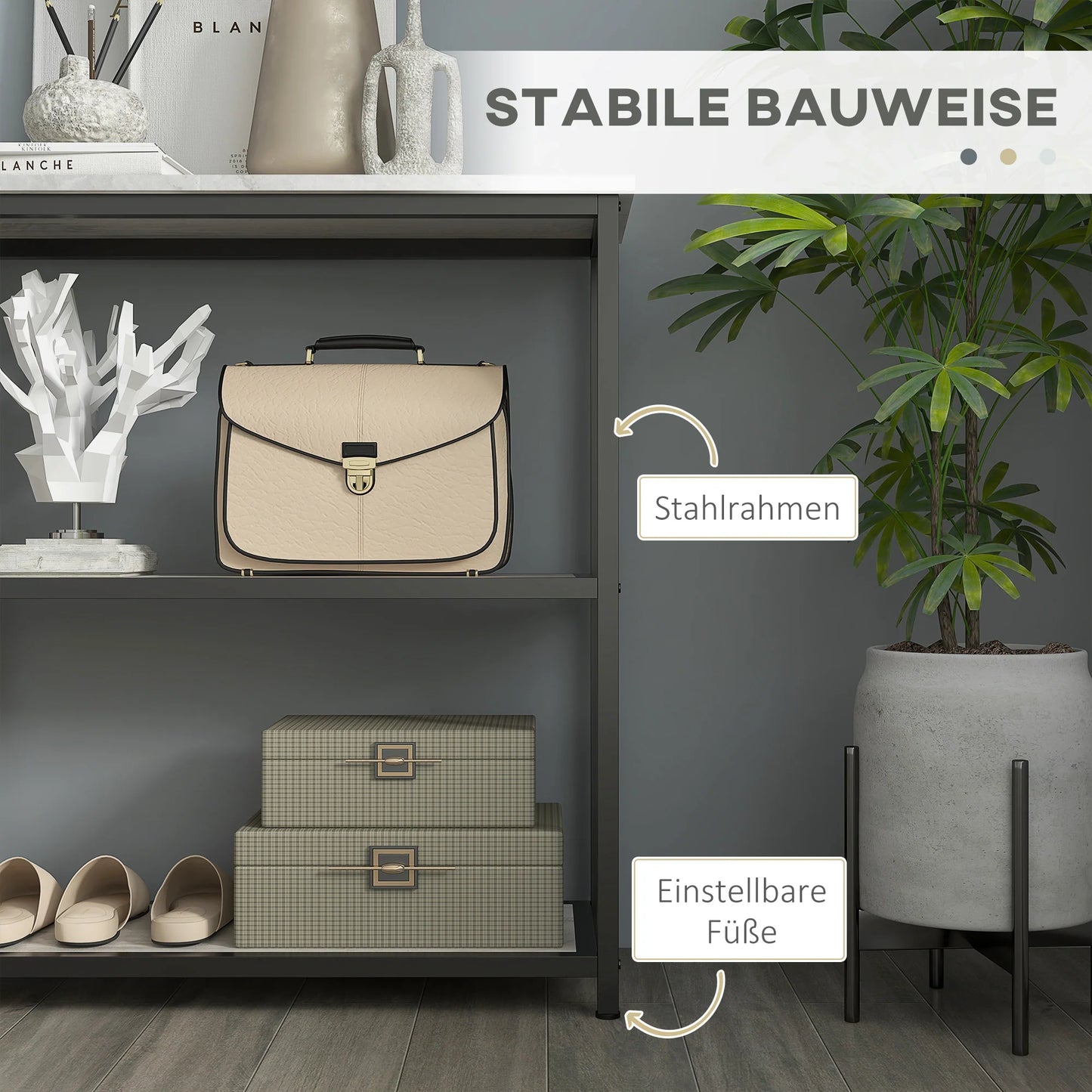 HOMCOM Konsolentisch, Flurtisch mit 3 Regalen, 100 x 30 x 80 cm, Beistelltisch, kleiner Präsentationstisch für schmale Räume, Flur, Diele, Wohnzimmer, Schlafzimmer, Weiß