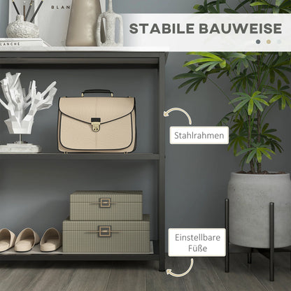 HOMCOM Konsolentisch, Flurtisch mit 3 Regalen, 100 x 30 x 80 cm, Beistelltisch, kleiner Präsentationstisch für schmale Räume, Flur, Diele, Wohnzimmer, Schlafzimmer, Weiß