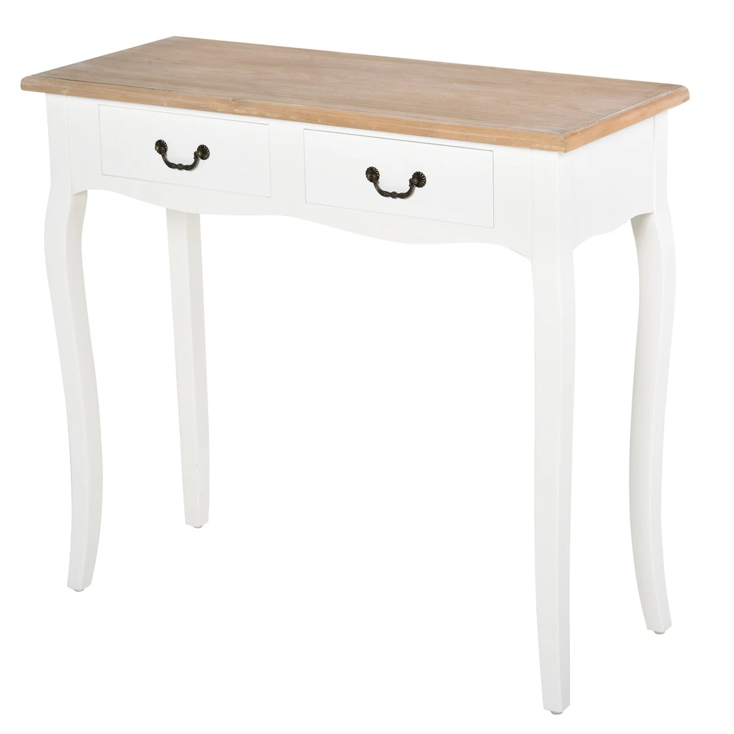 HOMCOM Konsolentisch Beistelltisch mit 2 Schubladen Retro-Design für Flur, Vorzimmer, Wohnzimmer, Schlafzimmer, Kiefer 87x34x78,5 cm Weiß